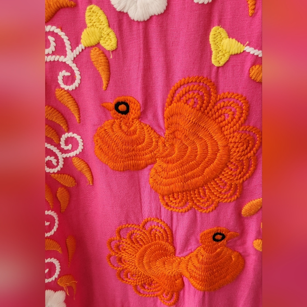 Frances Valentine Pink, White and Orange Peacock Kaftan - Picture 4 of 8
